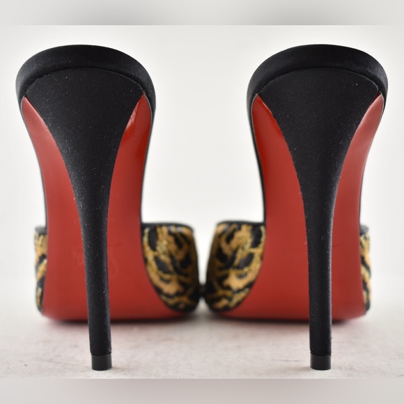 Christian Louboutin Miss Z Mule Ocelot 100 Black Backless Sandal Heel Pump 39 - Picture 15 of 16